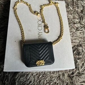 Chanel Chevron Black Mini Bag with Gold Chain